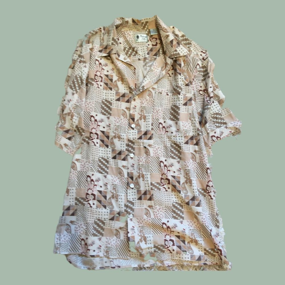 Vintage Silk tan Hawaiian shirt XL